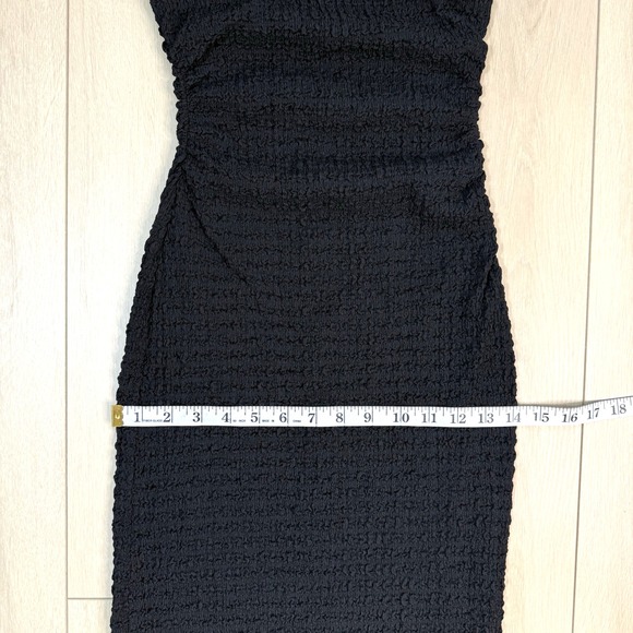 ZARA Textured Black Sleeveless Midi Dress Women's S Ruched Stretch Bodycon NWT - Picture 11 of 11